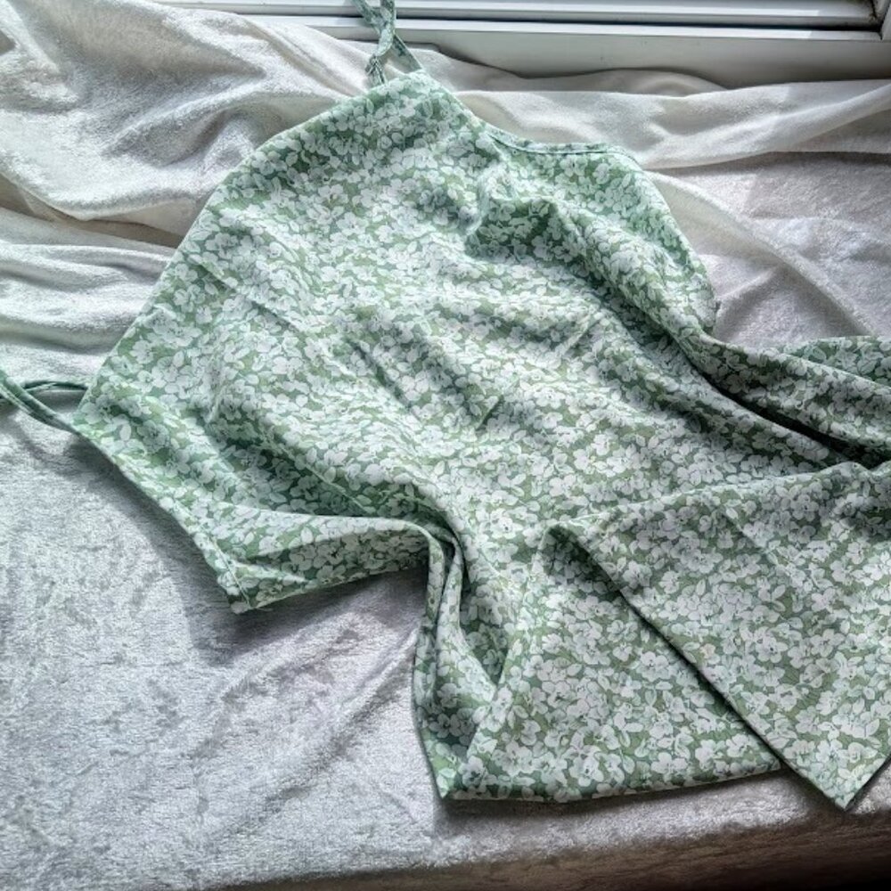 Small Light green flowery tank top dress cowl neck